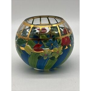 Vintage Mackenzie Childs TATTERSALL Pattern Large 4x 3.5" GLOBE VASE